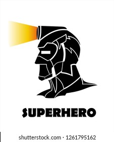 creative concept of superhero, superhero with the laser weapon on his head, superhero with the ultrasonic weapon on his helmet. 
