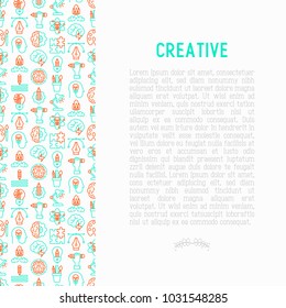 Creative concept with thin line icons: generation of idea, start up, brief, brainstorming, puzzle, color palette, creative vision, genius. Modern vector illustration for banner, web page, print media.