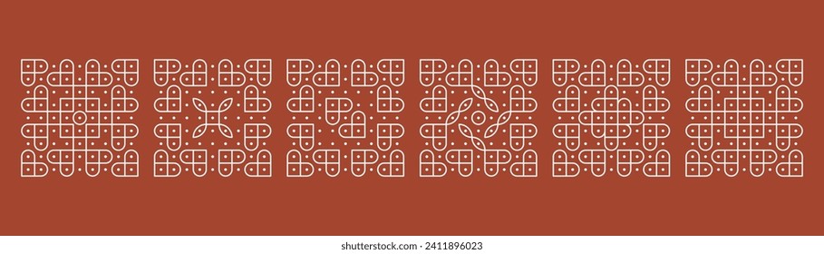 creative concept of valentine's day and wedding cards, posters set. New indian Modern pulli kolam editable patterns