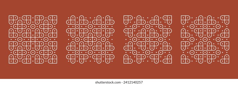 creative concept of valentine's day and wedding cards, posters set. Indian Modern pulli kolam editable patterns background. 