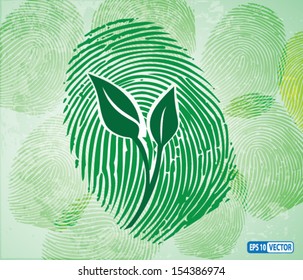 Creative Concept Vector Background - Ecology concept icon  green leaves on thumbprint