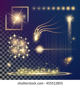 Creative concept vector glow light effect stars bursts with sparkles isolated on dark background. For illustration template art design, banner for Christmas celebrate, magic flash energy ray.