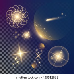 Creative concept vector glow light effect stars bursts with sparkles isolated on dark background. For illustration template art design, banner for Christmas celebrate, magic flash energy ray.