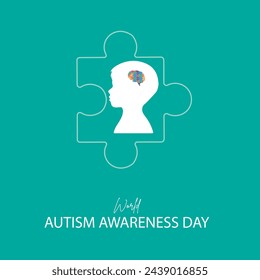 Creative concept vector illustration for World Autism awareness day. mental health care concept with puzzle or jigsaw pattern on heart with autistic child's hands supported by nursing family caregiver