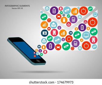 Creative concept vector phone with icons for Web and Mobile Applications isolated on background. Vector illustration template design, Business infographic and social media, icon. Abstract missive