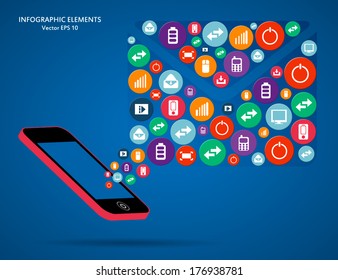 Creative concept vector phone with icons for Web and Mobile Applications isolated on background. Vector illustration template design, Business infographic and social media, icon.