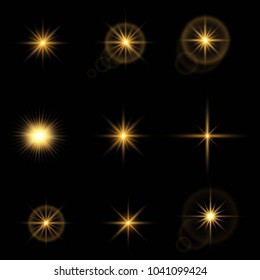 Creative concept Vector set of glow light effect stars bursts with sparkles isolated on black background. For illustration template art design, banner for Christmas celebrate, magic flash energy ray.