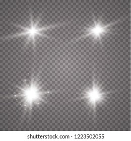 Creative concept Vector set of glow light effect stars bursts with sparkles isolated on transparent background