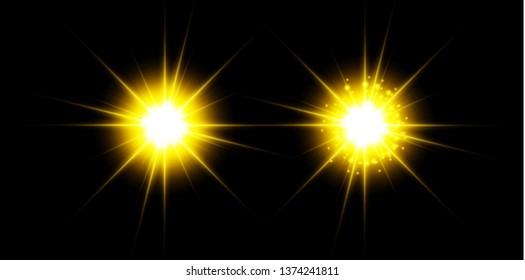 Creative concept Vector set of glow golden light effect stars bursts with sparkles isolated on transparent background