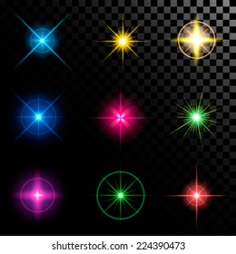 Creative concept Vector set of glow light effect stars bursts with sparkles isolated on black background. For illustration template art design, banner for Christmas celebrate, magic flash energy ray.