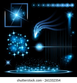 Creative concept Vector set of glow light effect stars bursts with sparkles isolated on black background. For illustration template art design, banner for Christmas celebrate, magic flash energy ray.