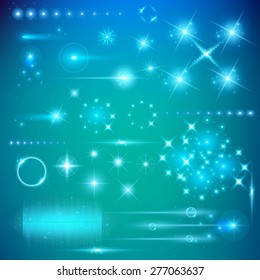 Creative concept Vector set of glow light effect stars bursts with sparkles isolated on black background. For illustration template art design, banner for Christmas celebrate, magic flash energy ray.