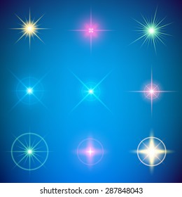 Creative concept Vector set of glow light effect stars bursts with sparkles isolated on black background. For illustration template art design, banner for Christmas celebrate, magic flash energy ray.
