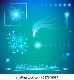 Creative concept Vector set of glow light effect stars bursts with sparkles isolated on black background. For illustration template art design, banner for Christmas celebrate, magic flash energy ray.