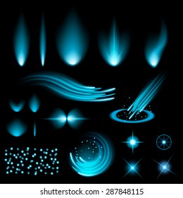 Creative concept Vector set of glow light effect stars bursts with sparkles isolated on black background. For illustration template art design, banner for Christmas celebrate, magic flash energy ray.