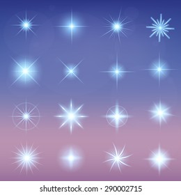 Creative concept Vector set of glow light effect stars bursts with sparkles isolated on black background. For illustration template art design, banner for Christmas celebrate, magic flash energy ray.