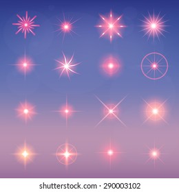 Creative concept Vector set of glow light effect stars bursts with sparkles isolated on black background. For illustration template art design, banner for Christmas celebrate, magic flash energy ray.