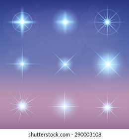 Creative concept Vector set of glow light effect stars bursts with sparkles isolated on black background. For illustration template art design, banner for Christmas celebrate, magic flash energy ray.