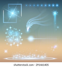 Creative concept Vector set of glow light effect stars bursts with sparkles isolated on black background. For illustration template art design, banner for Christmas celebrate, magic flash energy ray.
