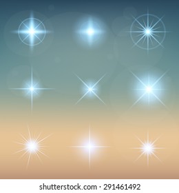 Creative concept Vector set of glow light effect stars bursts with sparkles isolated on black background. For illustration template art design, banner for Christmas celebrate, magic flash energy ray.