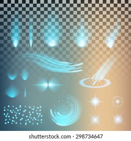 Creative concept Vector set of glow light effect stars bursts with sparkles isolated on black background. For illustration template art design, magic flash energy ray.