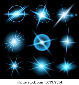 Creative concept Vector set of glow light effect stars bursts with sparkles isolated on black background. For illustration template art design, banner for Christmas celebrate, magic flash energy ray.