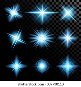 Creative concept Vector set of glow light effect stars bursts with sparkles isolated on black background. For illustration template art design, banner for Christmas celebrate, magic flash energy ray.