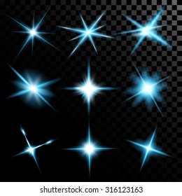 Creative concept Vector set of glow light effect stars bursts with sparkles isolated on black background. For illustration template art design, banner for Christmas celebrate, magic flash energy ray.