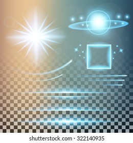 Creative concept Vector set of glow light effect stars bursts with sparkles isolated on black background. For illustration template art design, banner for Christmas celebrate, magic flash energy ray.