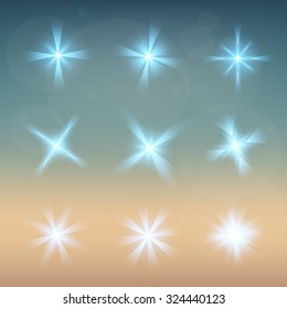 Creative concept Vector set of glow light effect stars bursts with sparkles isolated on black background. For illustration template art design, banner for Christmas celebrate, magic flash energy ray.