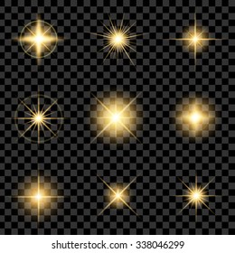 Creative concept Vector set of glow light effect stars bursts with sparkles isolated on black background. For illustration template art design, banner for Christmas celebrate, magic flash energy ray.
