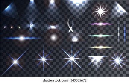 Creative concept Vector set of glow light effect stars bursts with sparkles isolated on black background. For illustration template art design, banner for Christmas celebrate, magic flash energy ray.