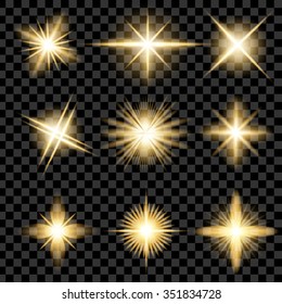 Creative concept Vector set of glow light effect stars bursts with sparkles isolated on black background. For illustration template art design, banner for Christmas celebrate, magic flash energy ray.