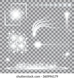 Creative concept Vector set of glow light effect stars bursts with sparkles isolated on black background. For illustration template art design, banner for Christmas celebrate, magic flash energy ray.