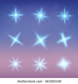 Creative concept Vector set of glow light effect stars bursts with sparkles isolated on black background. For illustration template art design, banner for Christmas celebrate, magic flash energy ray.