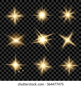 Creative concept Vector set of glow light effect stars bursts with sparkles isolated on black background. For illustration template art design, banner for celebration, magic flash energy ray.