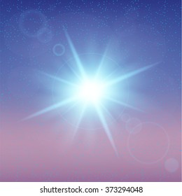 Creative concept Vector set of glow light effect stars bursts with sparkles isolated on blue / magenta background. For illustration template art design, banner for Christmas celebrate, magic flash energy ray.