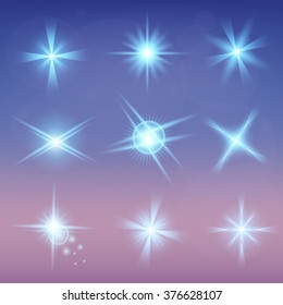Creative concept Vector set of glow light effect stars bursts with sparkles isolated on black background. For illustration template art design, banner for Christmas celebrate, magic flash energy ray.