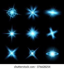Creative concept Vector set of glow light effect stars bursts with sparkles isolated on black background. For illustration template art design, banner for Christmas celebrate, magic flash energy ray.