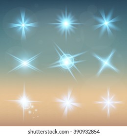 Creative concept Vector set of glow light effect stars bursts with sparkles isolated on black background. For illustration template art design, banner for Christmas celebrate, magic flash energy ray.