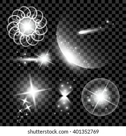 Creative concept Vector set of glow light effect stars bursts with sparkles isolated on black background. For illustration template art design, banner for Christmas celebrate, magic flash energy ray.