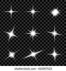 Creative concept Vector set of glow light effect stars bursts with sparkles isolated on black background. For illustration template art design, banner for Christmas celebrate, magic flash energy ray.
