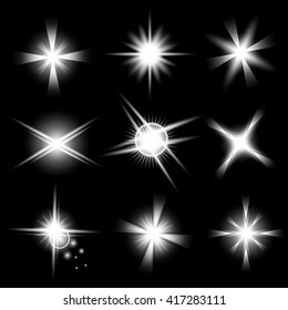 Creative concept Vector set of glow light effect stars bursts with sparkles isolated on black background. For illustration template art design, banner for Christmas celebrate, magic flash energy ray.