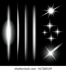 Creative concept Vector set of glow light effect stars bursts with sparkles isolated on black background. For illustration template art design, banner for Christmas celebrate, magic flash energy ray.
