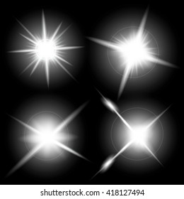 Creative concept Vector set of glow light effect stars bursts with sparkles isolated on black background. For illustration template art design, banner for Christmas celebrate, magic flash energy ray.