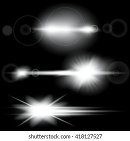 Creative concept Vector set of glow light effect stars bursts with sparkles isolated on black background. For illustration template art design, banner for Christmas celebrate, magic flash energy ray.
