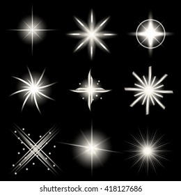 Creative concept Vector set of glow light effect stars bursts with sparkles isolated on black background. For illustration template art design, banner for Christmas celebrate, magic flash energy ray.