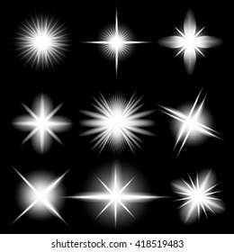 Creative concept Vector set of glow light effect stars bursts with sparkles isolated on black background. For illustration template art design, banner for Christmas celebrate, magic flash energy ray.