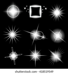 Creative concept Vector set of glow light effect stars bursts with sparkles isolated on black background. For illustration template art design, banner for Christmas celebrate, magic flash energy ray.