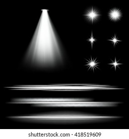Creative concept Vector set of glow light effect stars bursts with sparkles isolated on black background. For illustration template art design, banner for Christmas celebrate, magic flash energy ray.